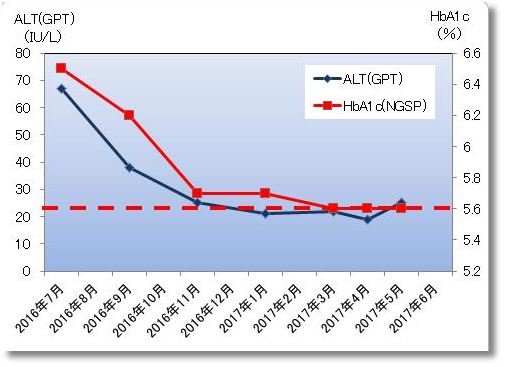 2016年7月から2017年6月までのALT(GPT)とHbA1c